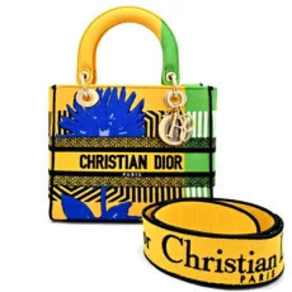 Christian Dior Lady Lite Handbag Canvas Yellow